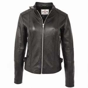 Womens Soft Leather Casual Zip Biker Jacket