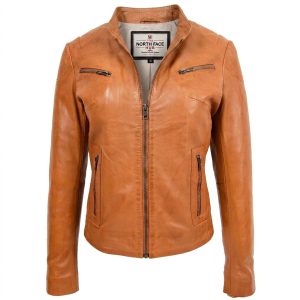 Womens Leather Standing Collar Jacket