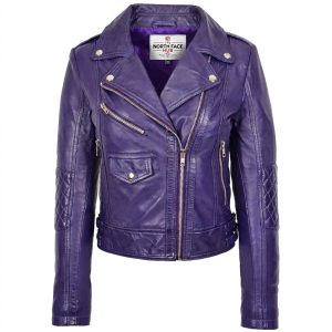 Womens Real Leather Biker Cross Zip Fashion Jacket.