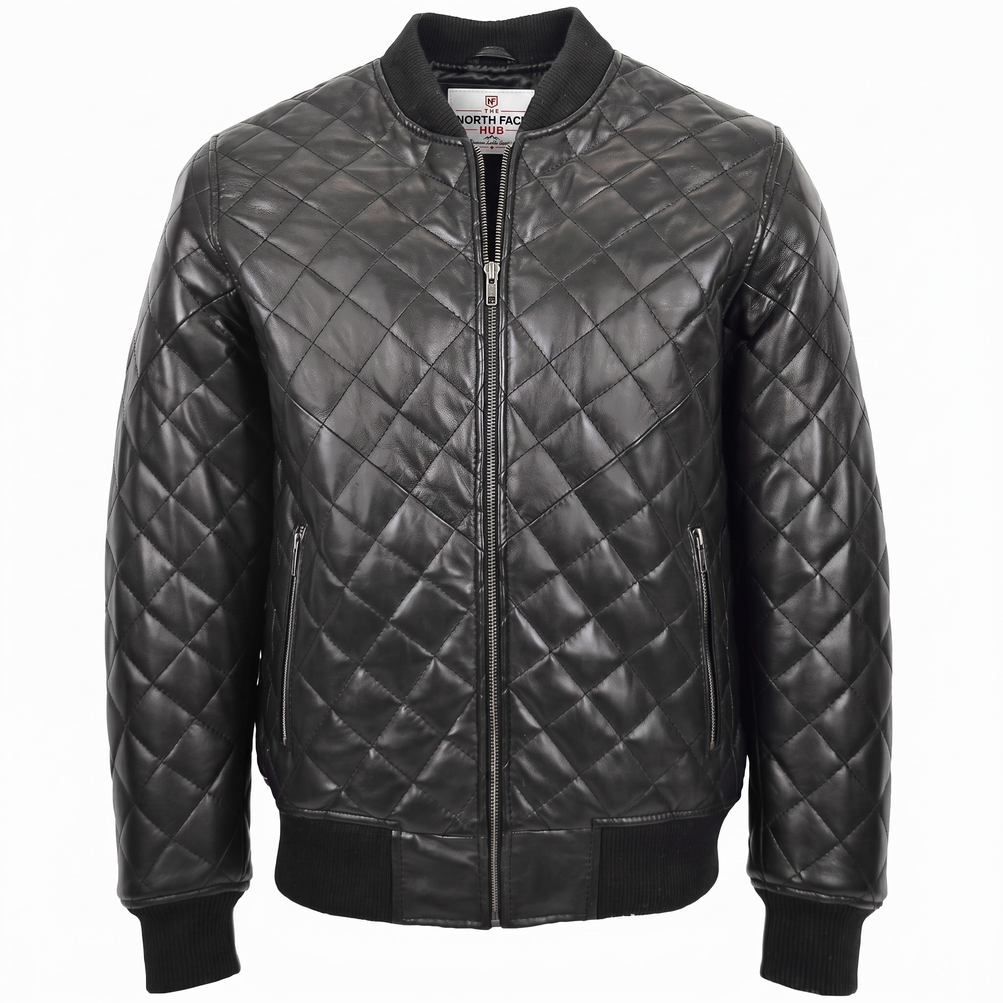1 (2) Mens Leather Quilted Bomber Jacket