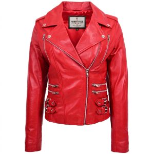 Womens Cross Zip Biker Leather Jacket