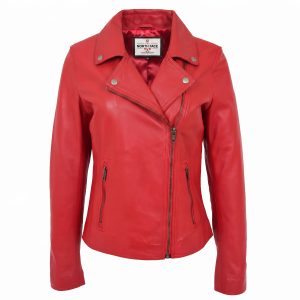 Womens Soft Leather Cross Zip Biker Jacket