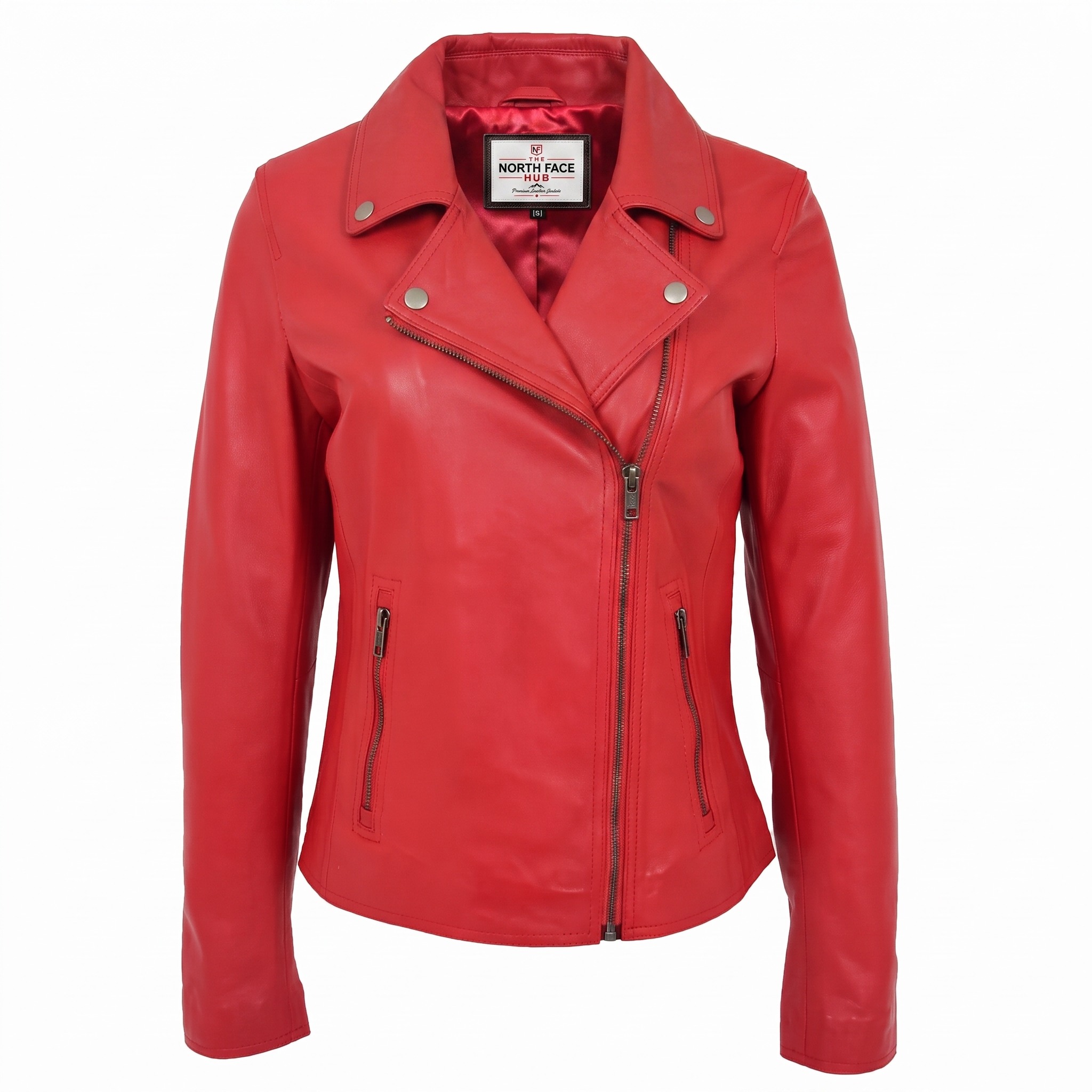 Womens Soft Leather Cross Zip Biker Jacket Lola Ignite Red Womens Soft Leather Cross Zip Biker Jacket