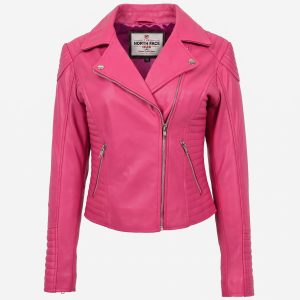 Womens Soft Leather Cross Zip Biker Jacket