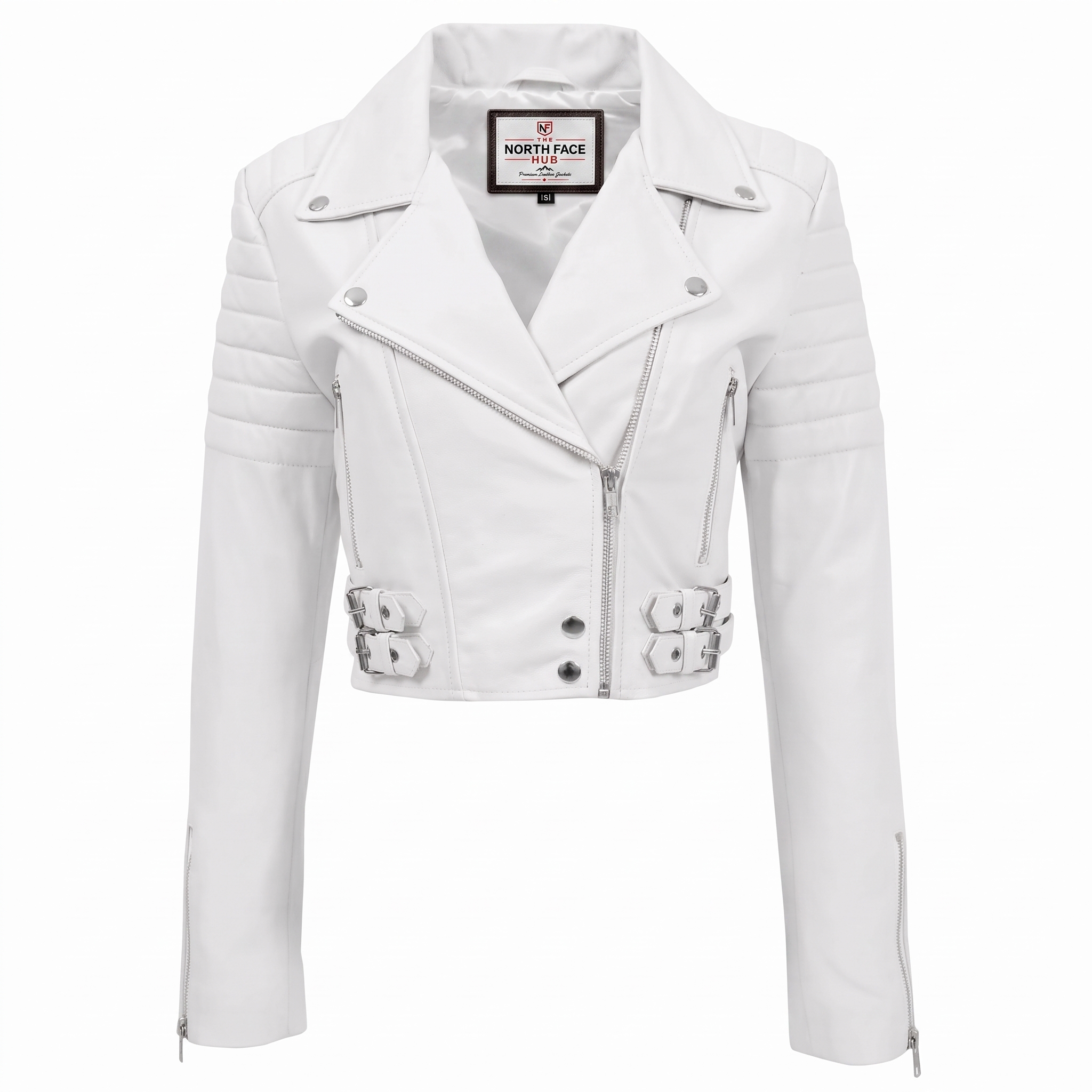 1 (3) Womens Leather Cropped Biker Style Jacket