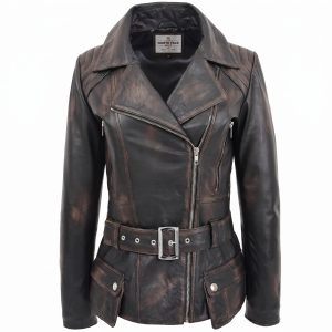 Womens Leather Hip Length Biker Jacket