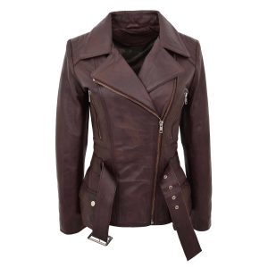 Womens Leather Hip Length Biker Jacket