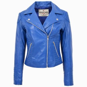 Womens Soft Leather Cross Zip Biker Jacket