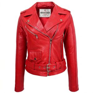 Womens Real Leather Biker Brando Style Jacket