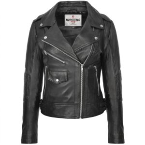 Womens Real Leather Biker Cross Zip Fashion Jacket