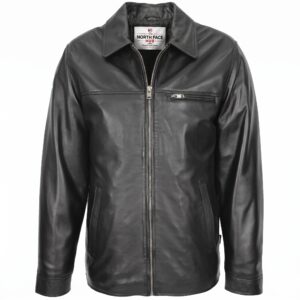 Mens Soft Leather Plain Zip Box Casual Jacket