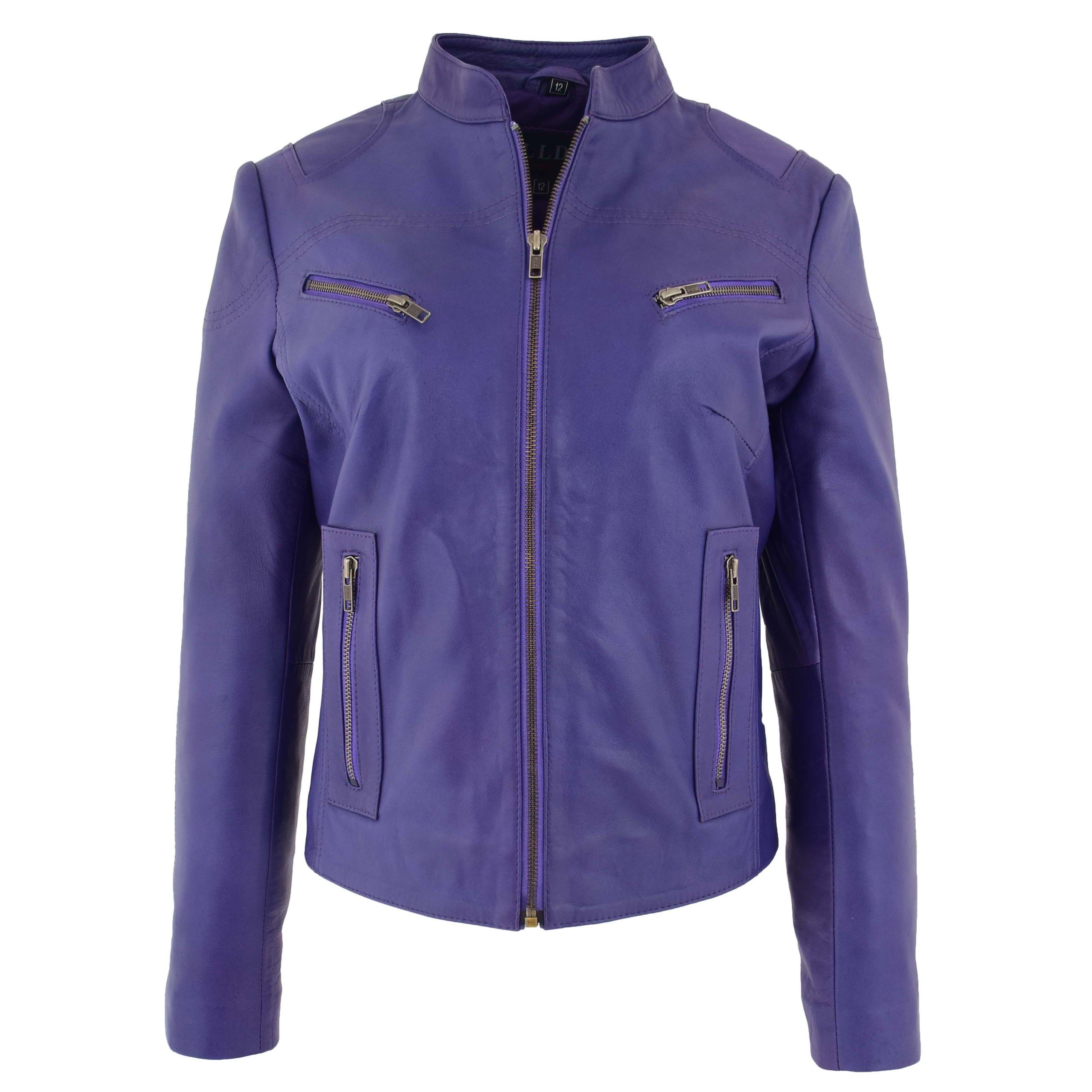 1 (4) Womens Leather Standing Collar Jacket Becky Whisper Purple - Image 1