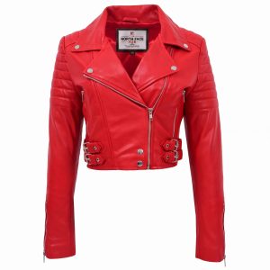 Womens Leather Cropped Biker Style Jacket