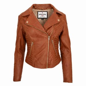 Womens Soft Leather Cross Zip Biker Jacket