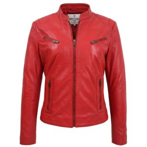 Womens Leather Standing Collar Jacket