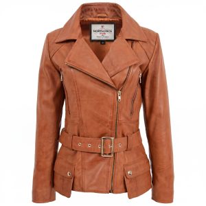 Womens Leather Hip Length Biker Jacket