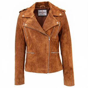 Womens Suede Biker Style Zip Jacket