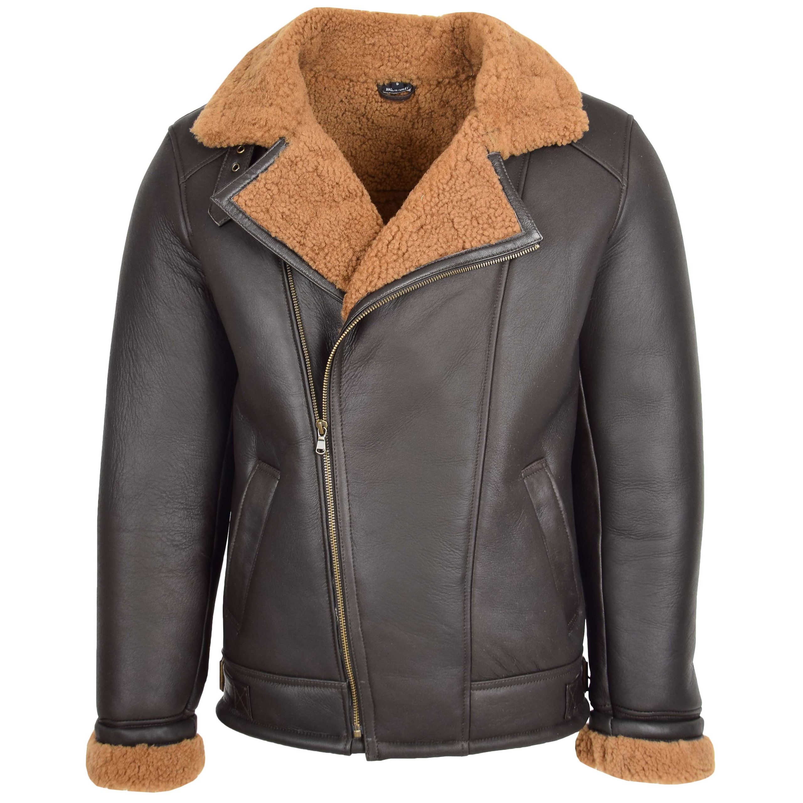 Mens Aviator Sheepskin Pilot Leather Bomber Jacket