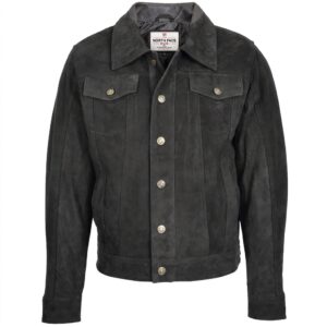 Mens Real Suede Trucker Harrington Jacket