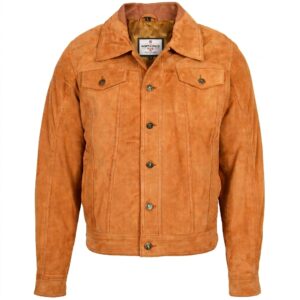 Mens Real Suede Trucker Harrington Jacket