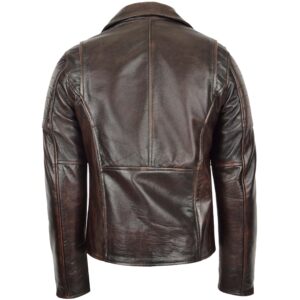 Men's Ron Brown cafe racer biker leather jacket in premium brown leather with quilted shoulders, stand collar, front zipper closure, and zip chest pockets.