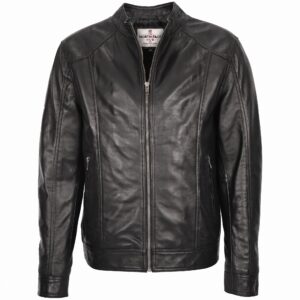 Mens Soft Leather Casual Plain Zip Jacket
