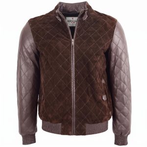Mens Leather and Suede Bomber Varsity Jacket