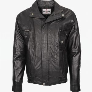 Mens Leather Bomber Blouson Jacket