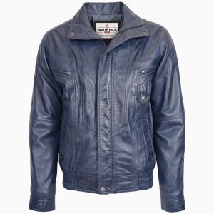 Mens Leather Bomber Blouson Jacket