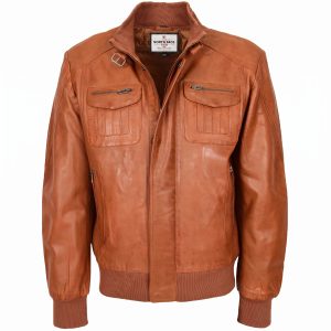 Mens Leather Bomber Flight Jacket