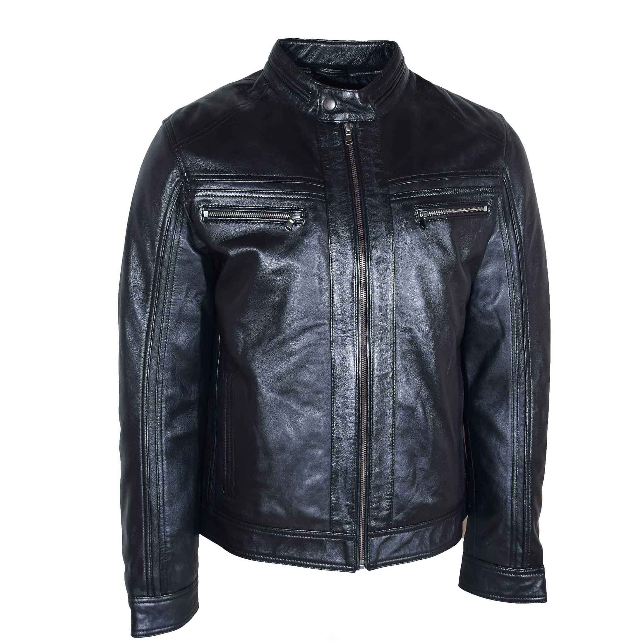 Mens Leather Cafe Racer Biker Jacket Charlie Black