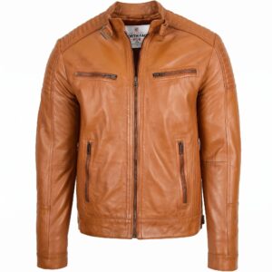 Mens Leather Cafe Racer Biker Jacket