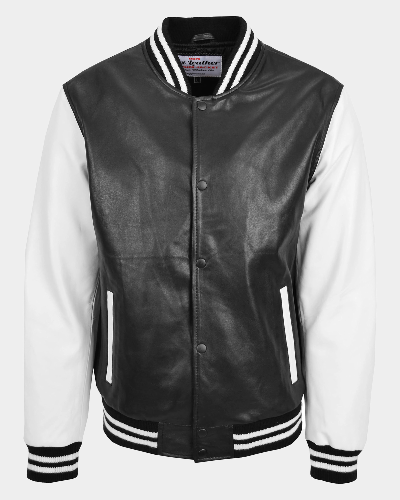 Mens-Leather-College-Boy-Varsity-Jacket-Garry-Black-White-1.jpg Mens Leather College Boy Varsity Jacket Garry Black Astral White - Image 1