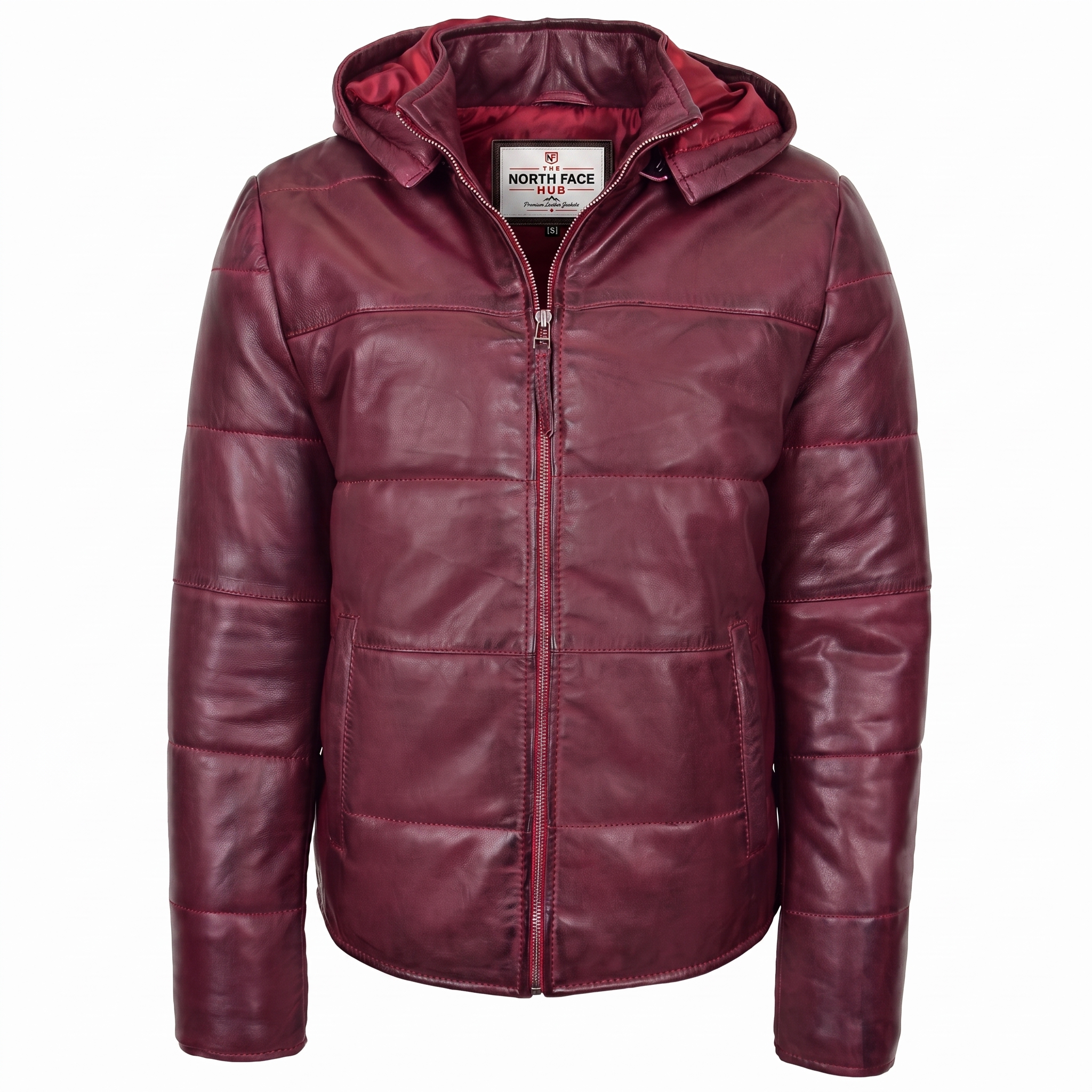 Mens Leather Hooded Puffer Jacket Infinite Burgundy (1) Mens-Leather-Hooded-Puffer-Jacket