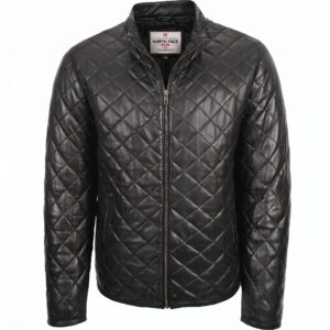 Mens Leather Quilted Anorak Style Jacket