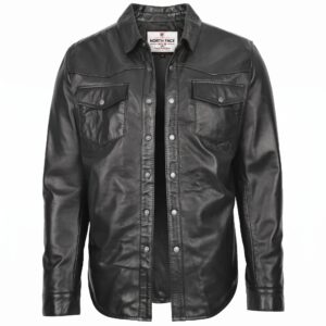 Mens Leather Shirt Classic Trucker Style Jacket