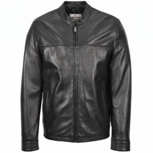 Mens Leather Standing Collar Jacket