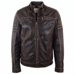 Mens Real Leather Biker Jacket