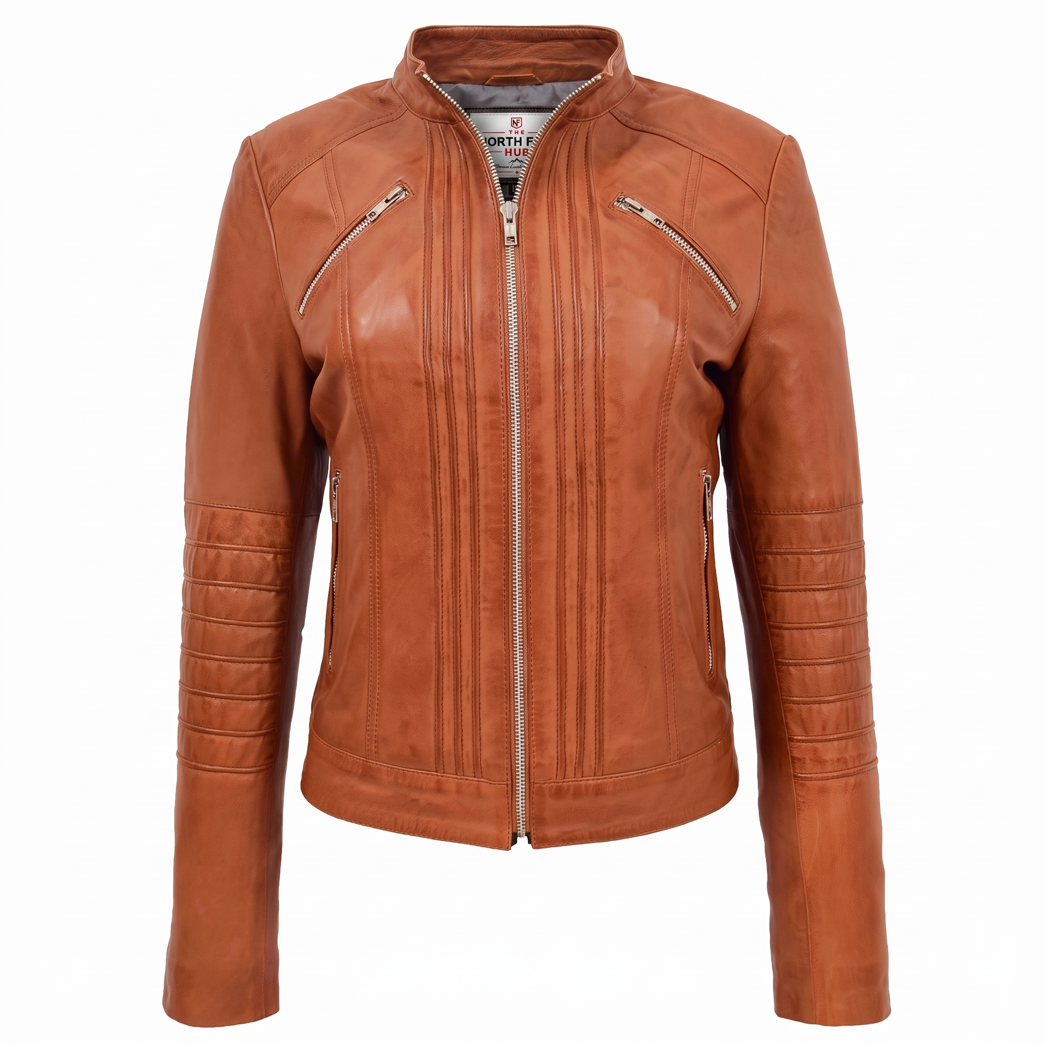 Replace_neck_label_on_jacket_202608052150 Womens Leather Collarless Jacket