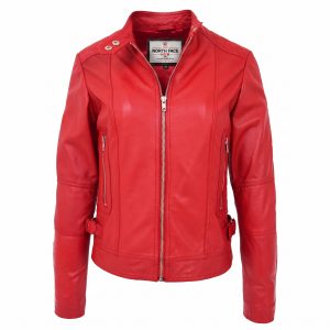 Womens Soft Leather Casual Zip Biker Jacket