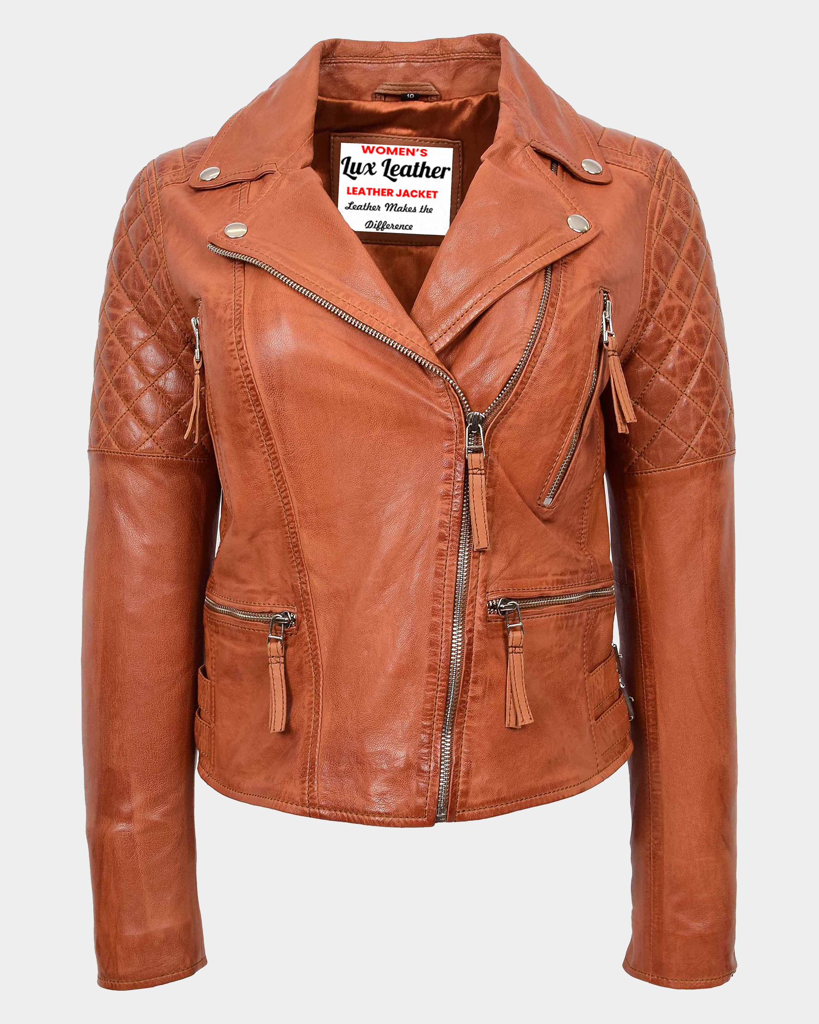 Womens-Cross-Zip-Biker-Leather-Jacket-Claudia-Celestial-Cognac-1.jpg Womens Cross Zip Biker Leather Jacket Claudia Celestial Cognac - Image 1