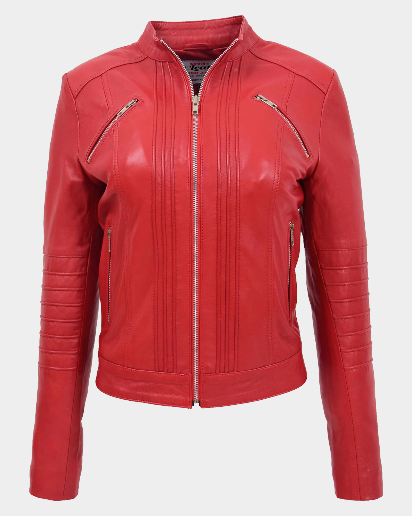Womens-Leather-Classic-Biker-Style-Jacket-Ignite-Red-1.jpg Womens Leather Classic Biker Style Jacket Ignite Red - Image 1