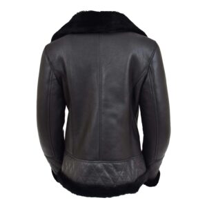 Women’s Merino sheepskin aviator jacket in Nova Black with a plush shearling collar, asymmetric gold-tone zip, quilted panels, cuffs and zipped pockets.