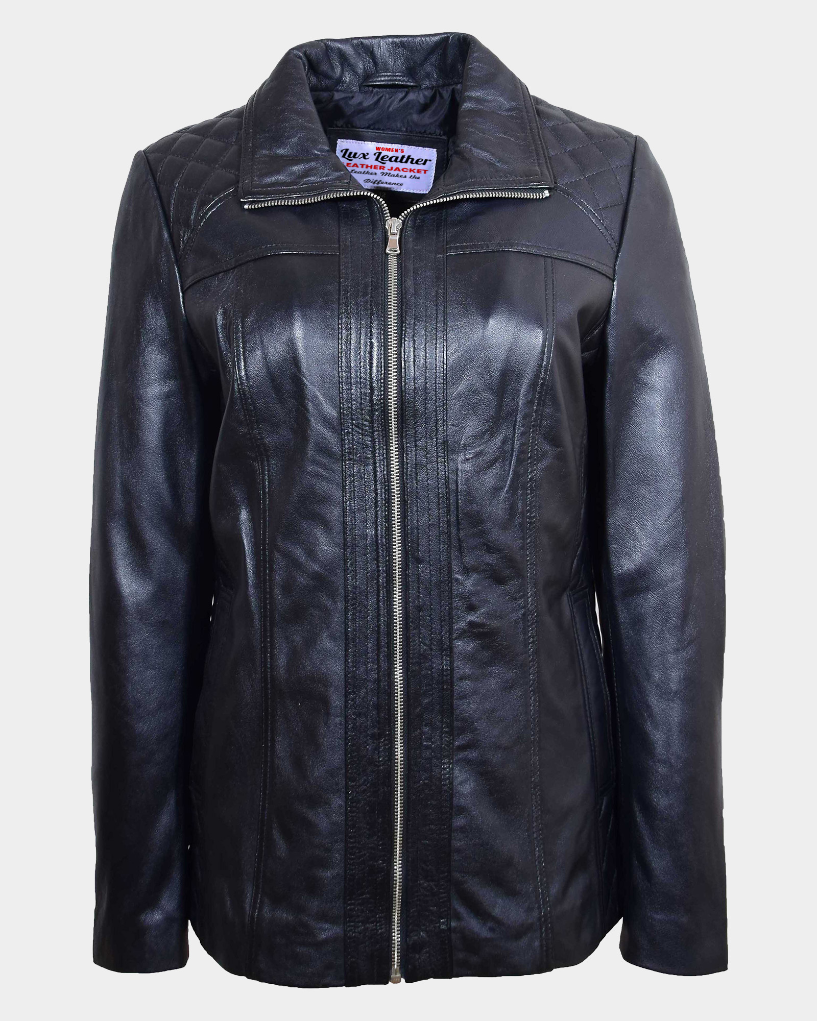 Womens-Real-Leather-Jacket-Zip-Quilted-ECHO-Nova-Black-1.jpg Womens Real Leather Jacket Zip Quilted ECHO Nova Black - Image 1