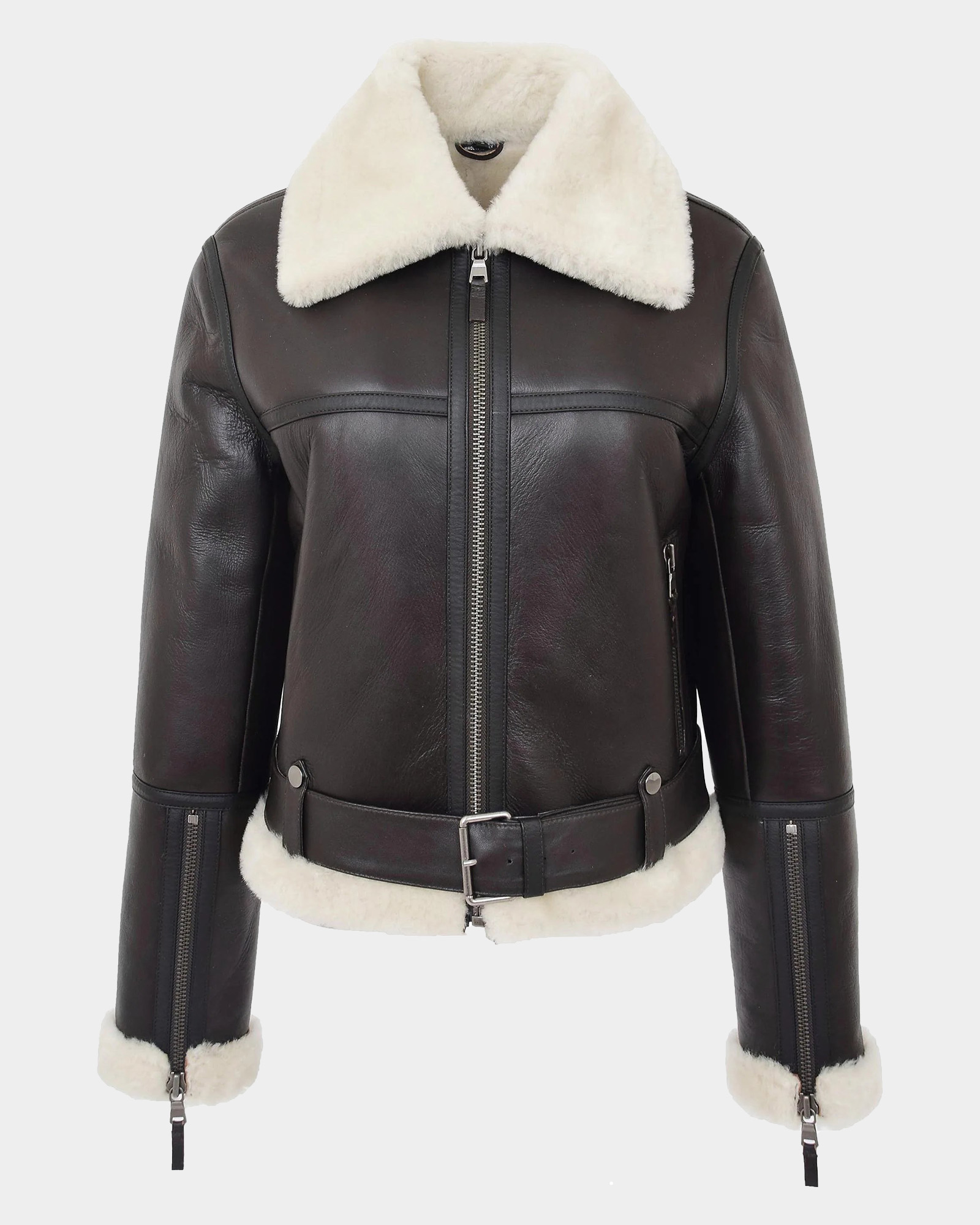Womens-Sheepskin-Aviator-RAF-Pilot-Jacket-Zenith-Brown-White-1.jpg Womens Sheepskin Aviator RAF Pilot Jacket Zenith Brown White - Image 1