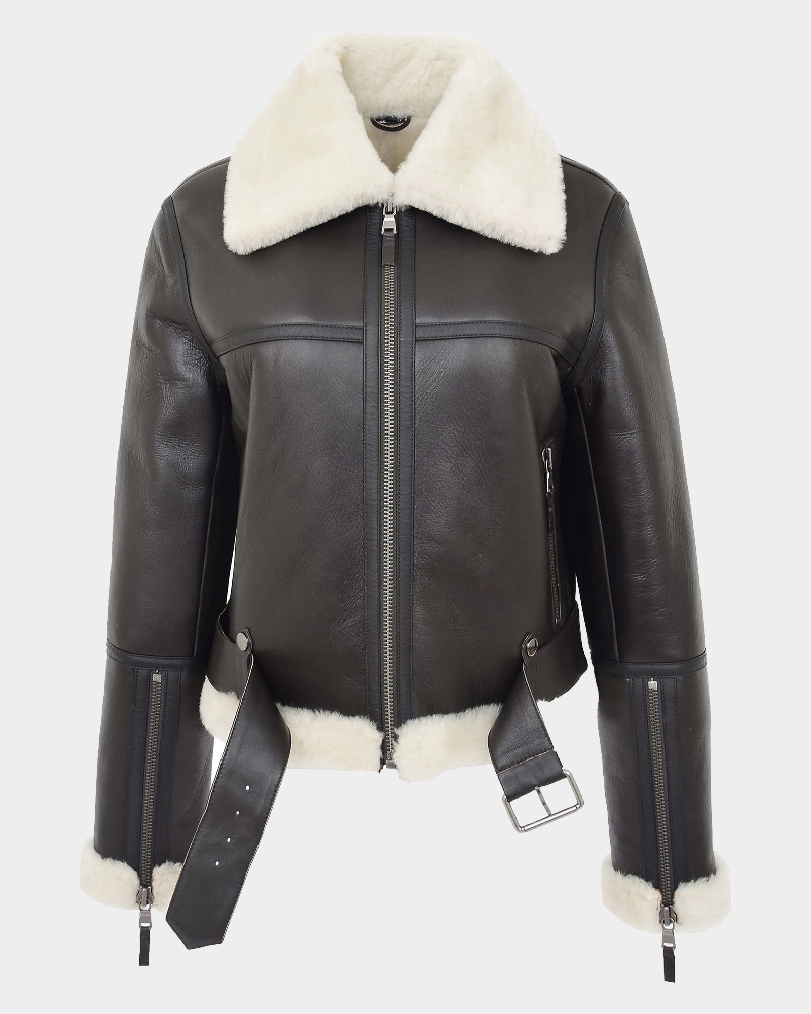 Womens-Sheepskin-Aviator-RAF-Pilot-Jacket-Zenith-Brown-White-3.jpg Womens Sheepskin Aviator RAF Pilot Jacket Zenith Brown White - Image 6