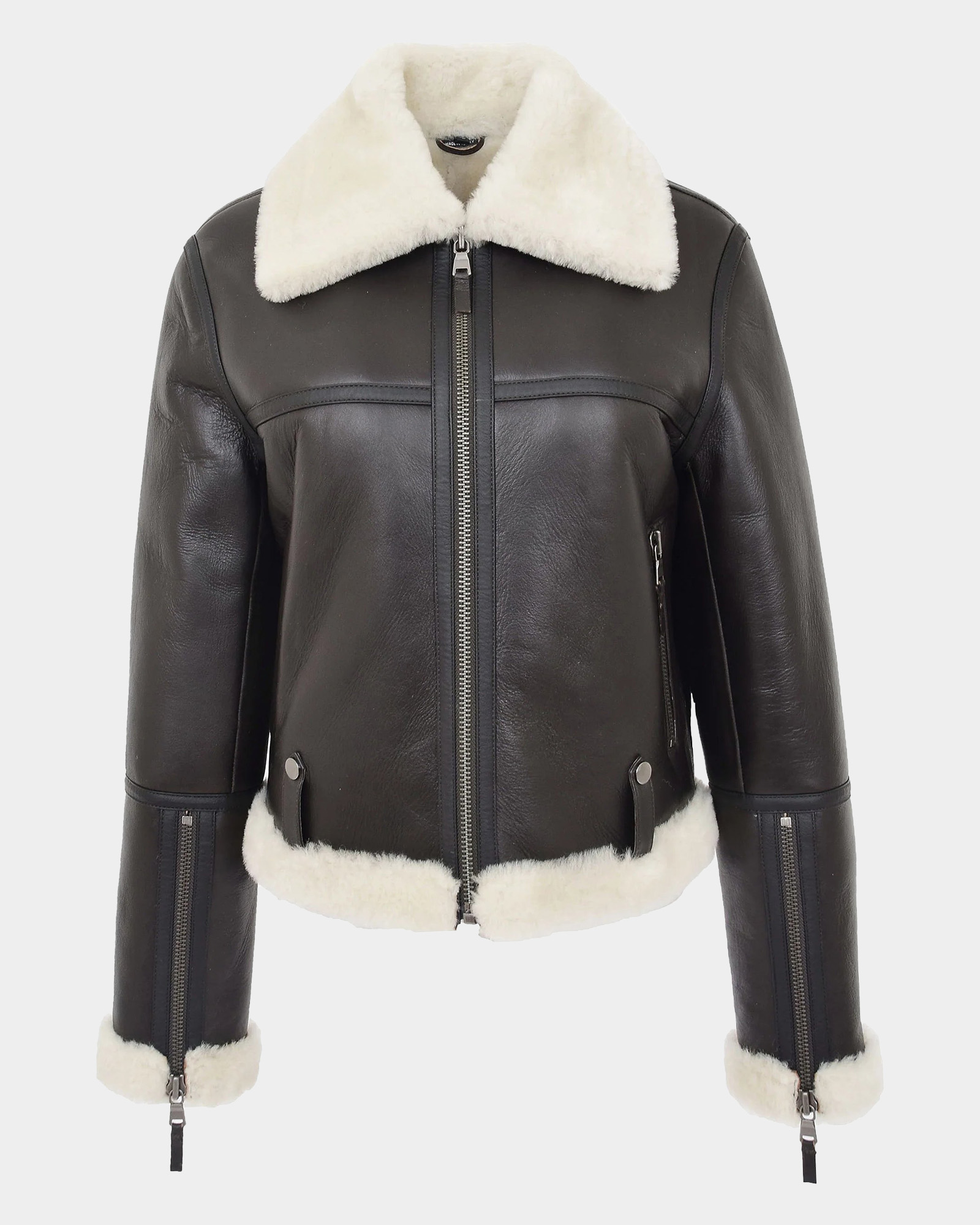 Womens-Sheepskin-Aviator-RAF-Pilot-Jacket-Zenith-Brown-White-4.jpg Womens Sheepskin Aviator RAF Pilot Jacket Zenith Brown White - Image 4