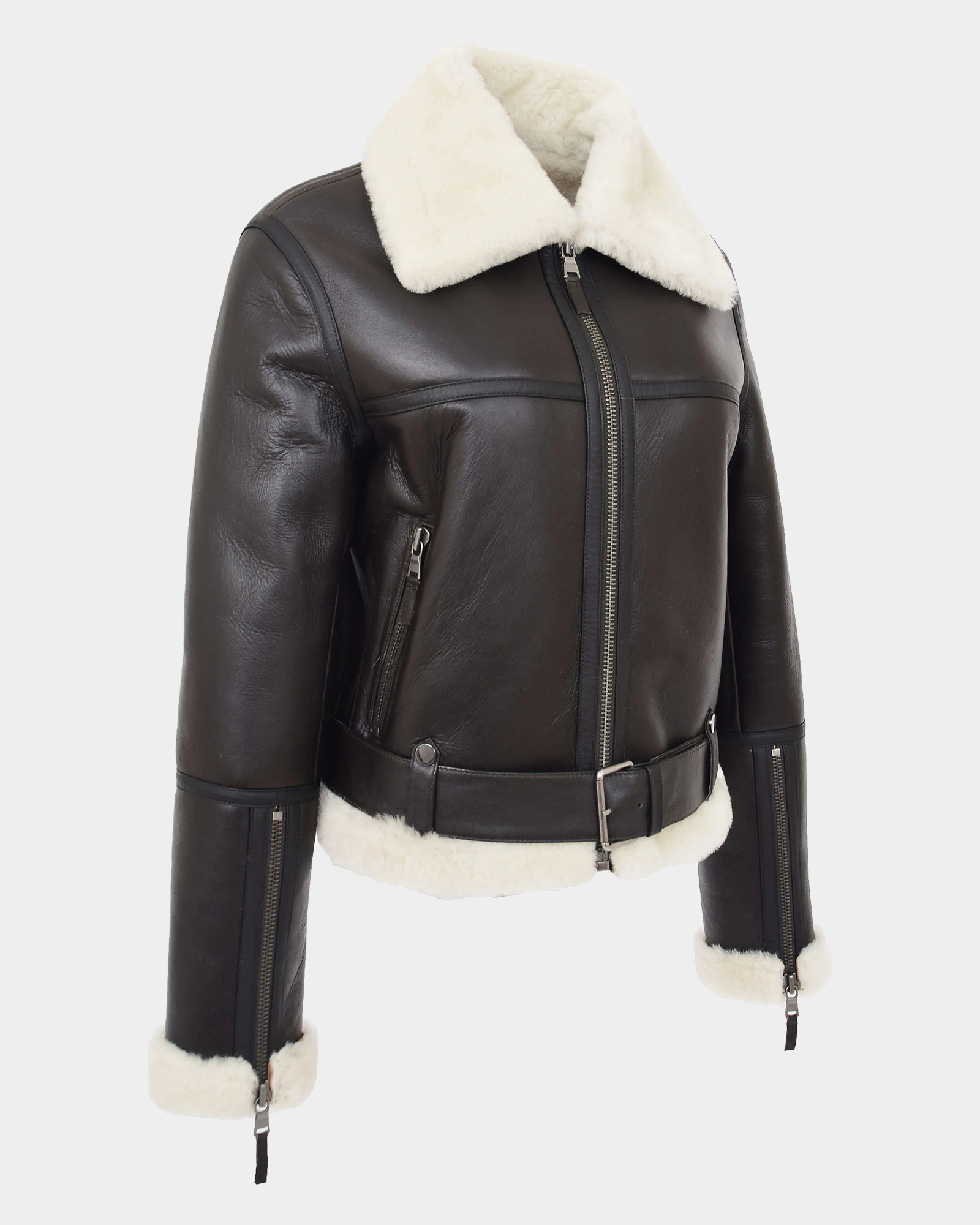 Womens-Sheepskin-Aviator-RAF-Pilot-Jacket-Zenith-Brown-White-5.jpg Womens Sheepskin Aviator RAF Pilot Jacket Zenith Brown White - Image 3