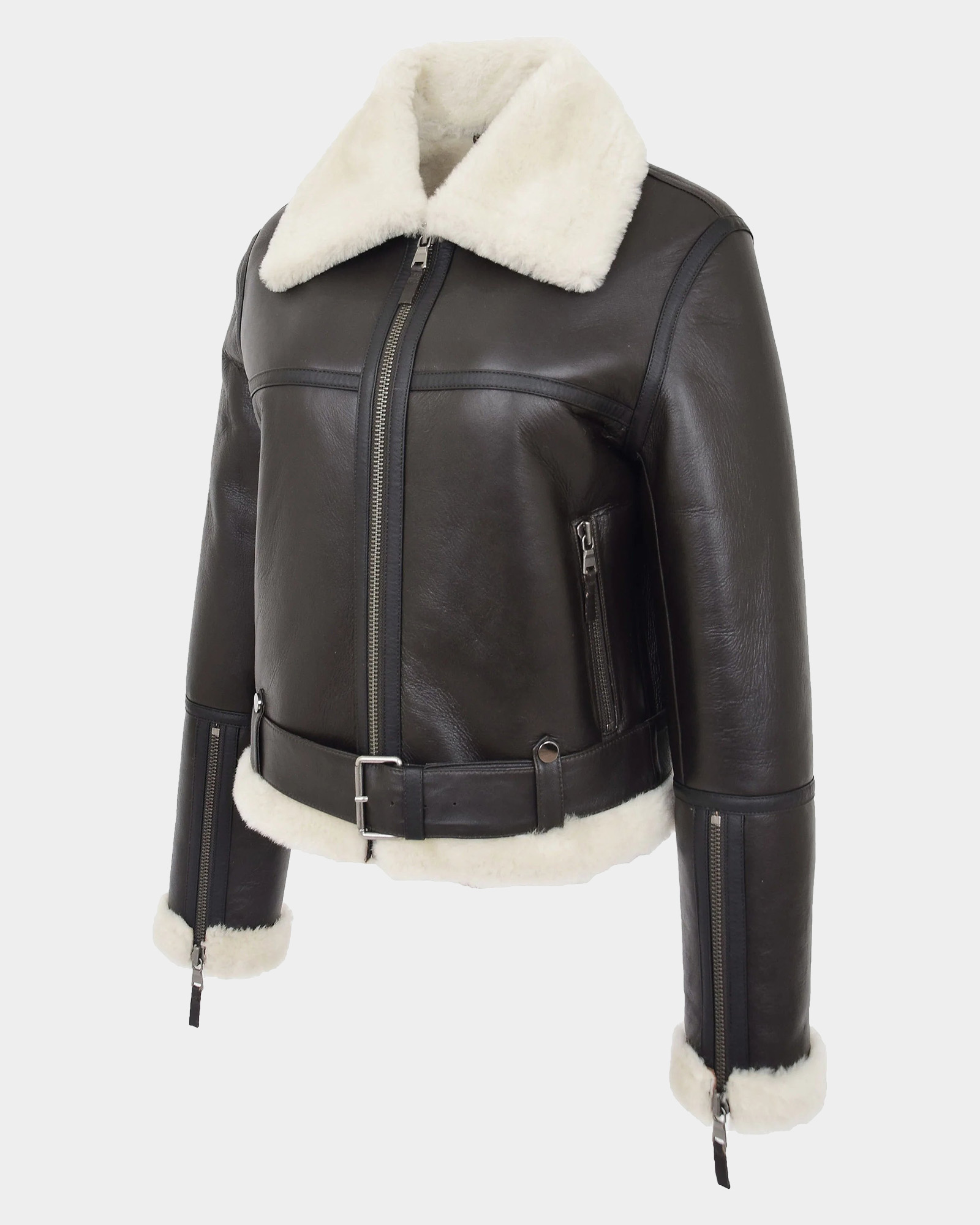 Womens-Sheepskin-Aviator-RAF-Pilot-Jacket-Zenith-Brown-White-6.jpg Womens Sheepskin Aviator RAF Pilot Jacket Zenith Brown White - Image 5