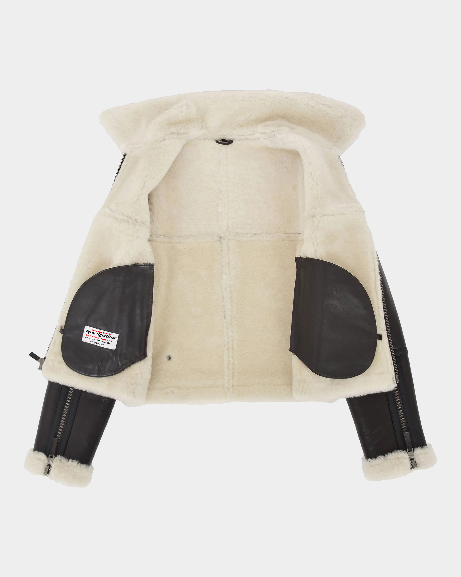 Womens-Sheepskin-Aviator-RAF-Pilot-Jacket-Zenith-Brown-White-7.jpg Womens Sheepskin Aviator RAF Pilot Jacket Zenith Brown White - Image 7